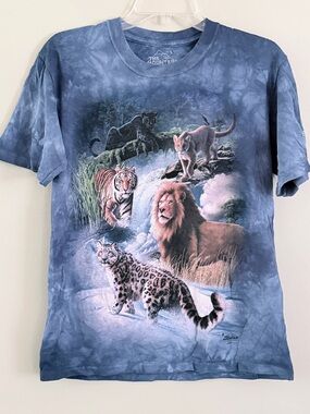 The Mountain Bronx Zoo Big Cats Graphic Tie Dye T-Shirt Size Small Blue Wildlife